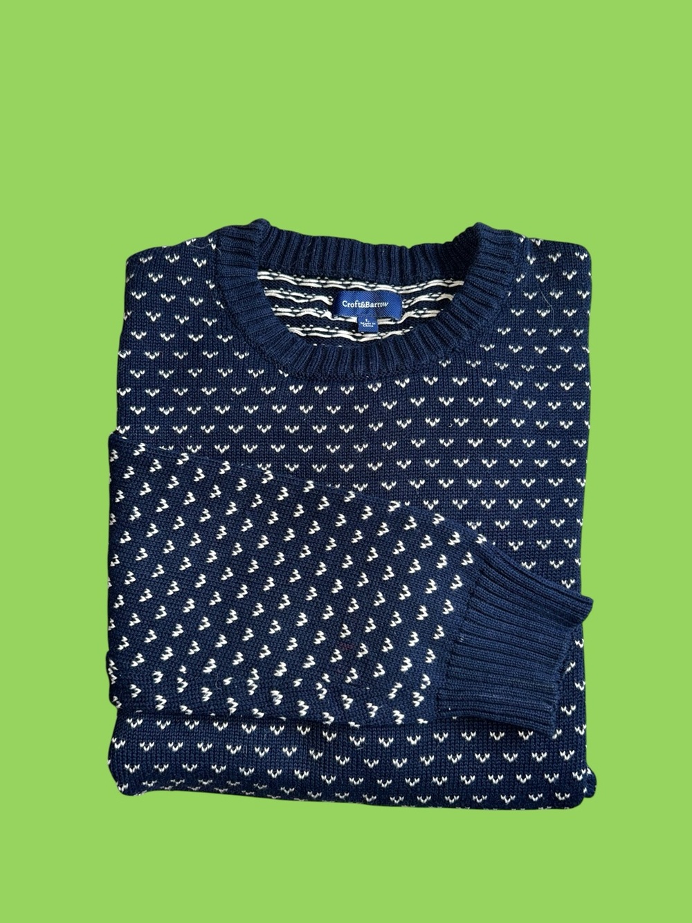 Vintage Croft & Barrow Navy Cotton Birdseye Crew Neck Sweater Men’s Size Large